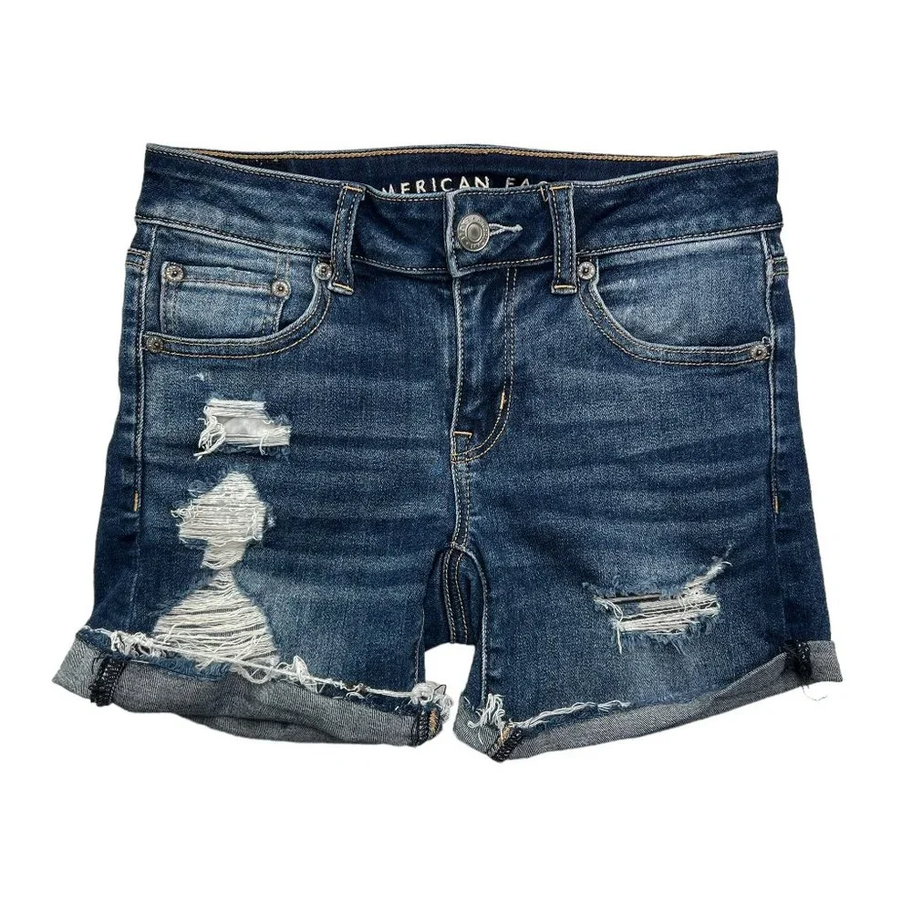 American Eagle Women's Next Level Stretch Distressed Midi Jean Shorts